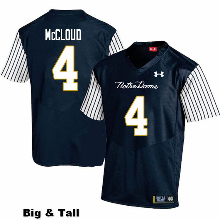 Men's NCAA Notre Dame Fighting Irish #4 Nick McCloud Stitched College Under Armour Authentic Navy Big & Tall Alternate Football Jersey SM10R65CG